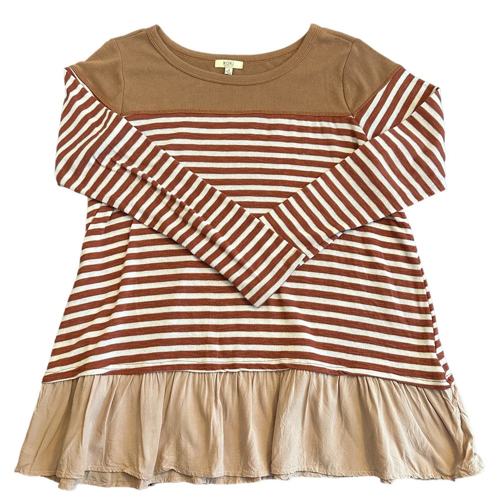 Kori American Brown striped long sleeved sweater shirt‎ size small